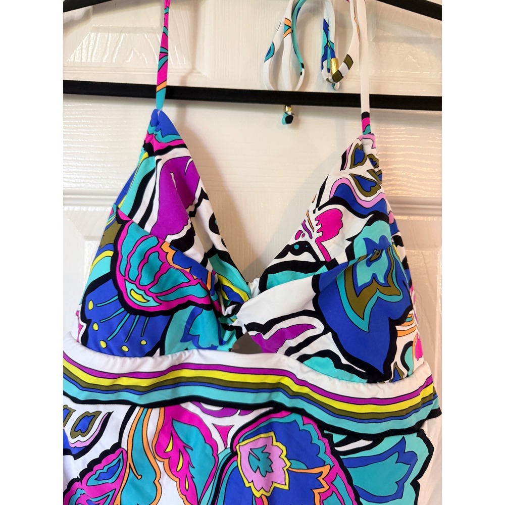 Trina Turk Womens Floral Halter Tankini Top Multicolor Psychedelic Print Size 10 - Picture 3 of 8